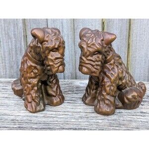 Vintage Cast Metal Airedale Terrier Bookends, Rustic Library Decor